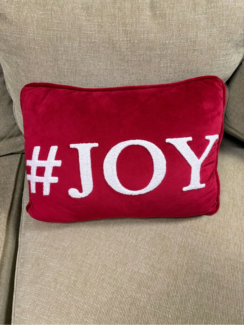 Red #JOY Holiday Throw Pillow - Festive Accent 17x12”